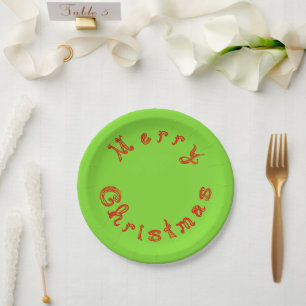 Merry Christmas Red Fabric Font Green Paper Plate