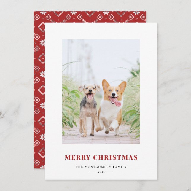 Merry Christmas Red Fair Isle Photo Holiday Card (Front/Back)