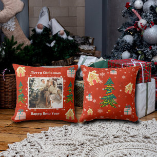 Merry Christmas Red Family Photo Cushion