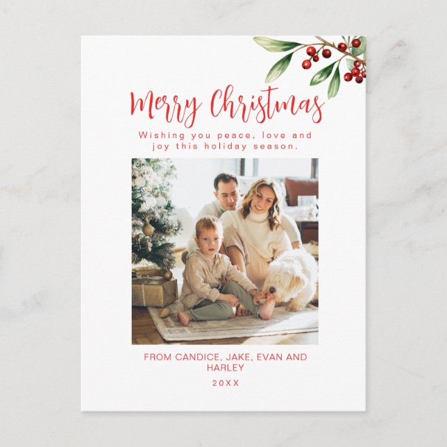 Merry Christmas Red Family Photo Holiday Card (Front)