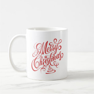 Merry Christmas Red Fancy Cursive Typography Coffee Mug