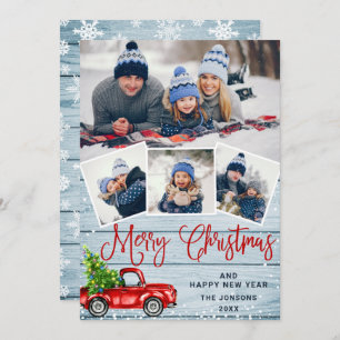 Merry Christmas Red Farm Truck 4 Photo Holiday Card