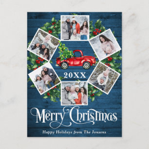 Merry Christmas Red Farm Truck 6 Photo Postcard