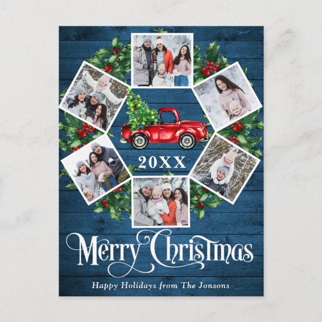 Merry Christmas Red Farm Truck 6 Photo Postcard (Front)