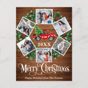 Merry Christmas Red Farm Truck 6 Photo Postcard