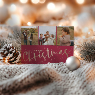 Merry Christmas Red & Faux Gold Photo Christmas  Postcard