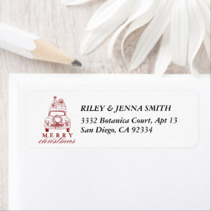 Merry Christmas Red Festive Retro Address Return Address Label