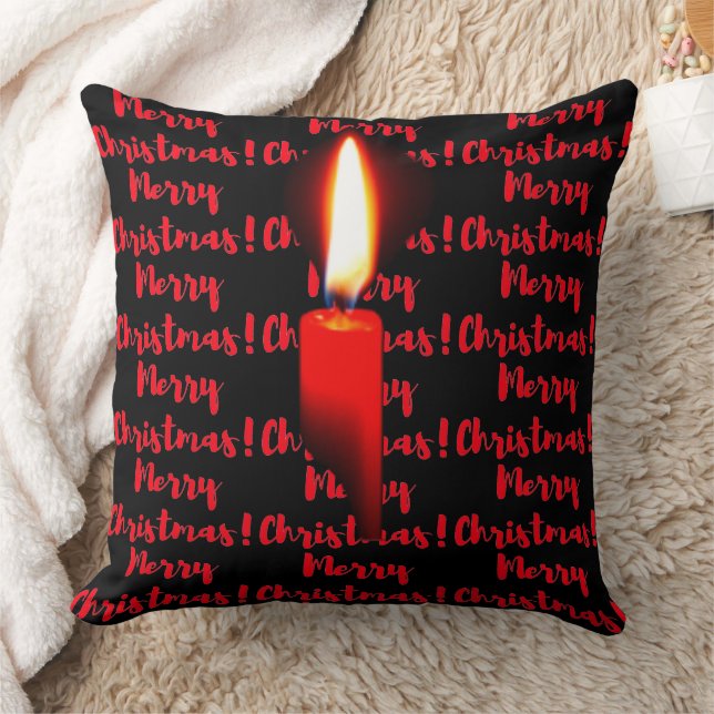 Merry Christmas Red Flame Candle Cushion (Blanket)