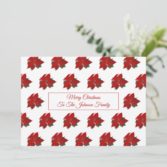 Merry Christmas Red Floral Flat Holiday Card (Standing Front)
