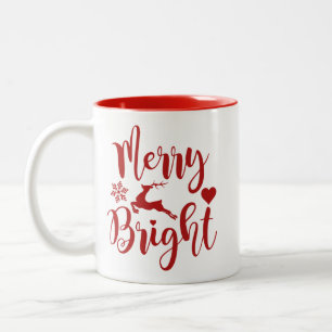 Merry Christmas Red Floral Holiday  Two-Tone Coffee Mug