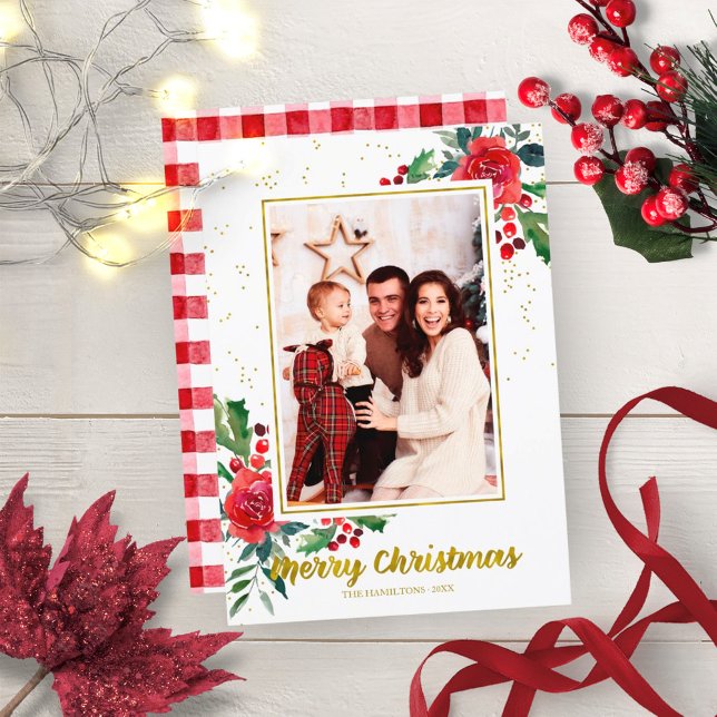 Merry Christmas Red Flowers Holidays Photo Invitation (Creator Uploaded)