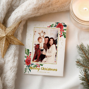 Merry Christmas Red Flowers Holidays Photo Postcard