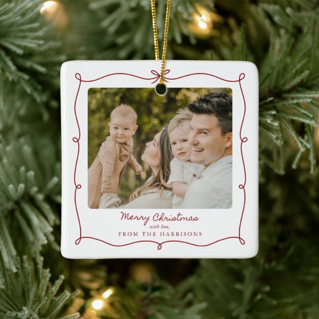 Merry Christmas Red Frame Family Photo Ornament (Tree)