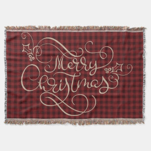 Merry Christmas Red Gingham Script Typography Throw Blanket