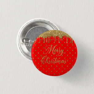 Merry christmas- red glitter   3 cm round badge