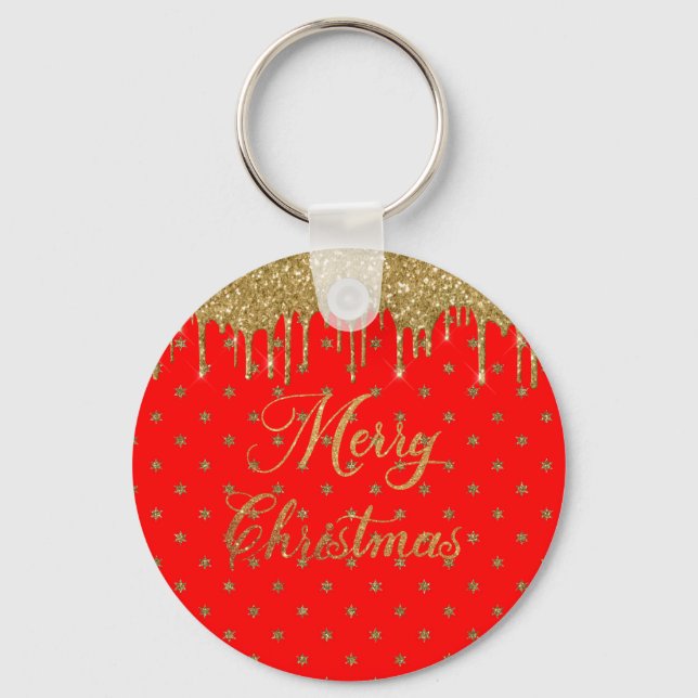 Merry christmas- red glitter  key ring (Front)