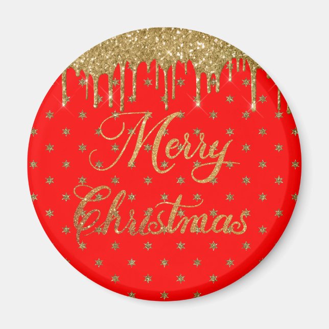 Merry christmas- red glitter   magnet (Front)
