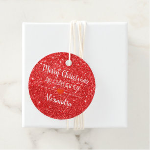Merry Christmas red glitter name Favour Tag