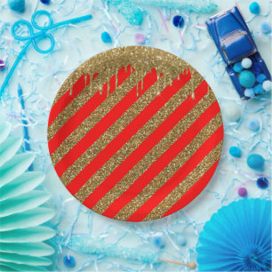 Merry christmas - red glitter strip   paper plate