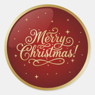 Merry Christmas Red Glossy Classic Round Sticker