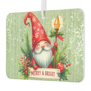 Merry Christmas Red Gnome Glittery Car Air Freshener