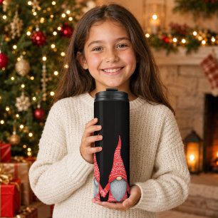 Merry Christmas Red Gnomes Black Thermal Tumbler
