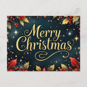 Merry Christmas Red/Gold Berries Postcard