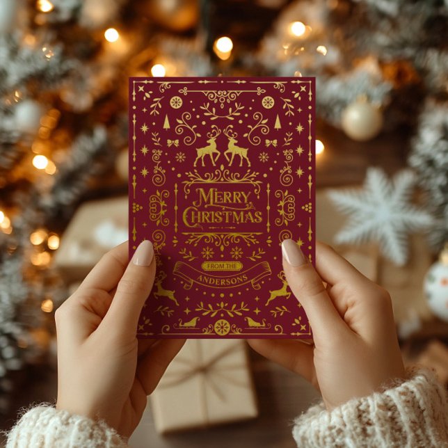 Merry Christmas Red & Gold Classic  Foil Holiday Card (Merry Christmas Red & Gold Classic Foil Holiday Card)