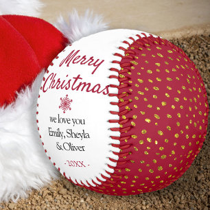 Merry Christmas Red Gold Glitter Pattern Softball