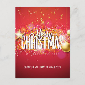 Merry Christmas Red Gold Glitter Star Modern Photo Holiday Postcard