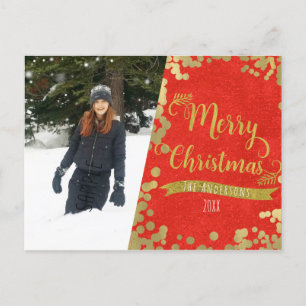 Merry Christmas Red & Gold Modern Photo Holiday