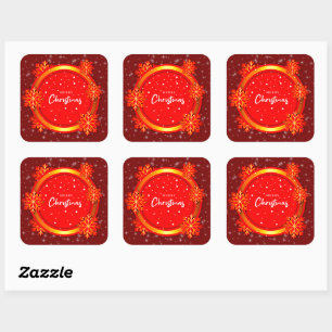 Merry Christmas Red Gold Snowflakes Square Sticker