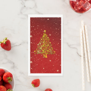 Merry Christmas Red Gold Tree Stars  Napkin