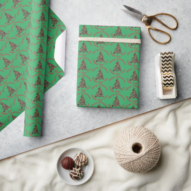 Merry Christmas Red Green Abstract Tree Wrapping Paper (Crafts)