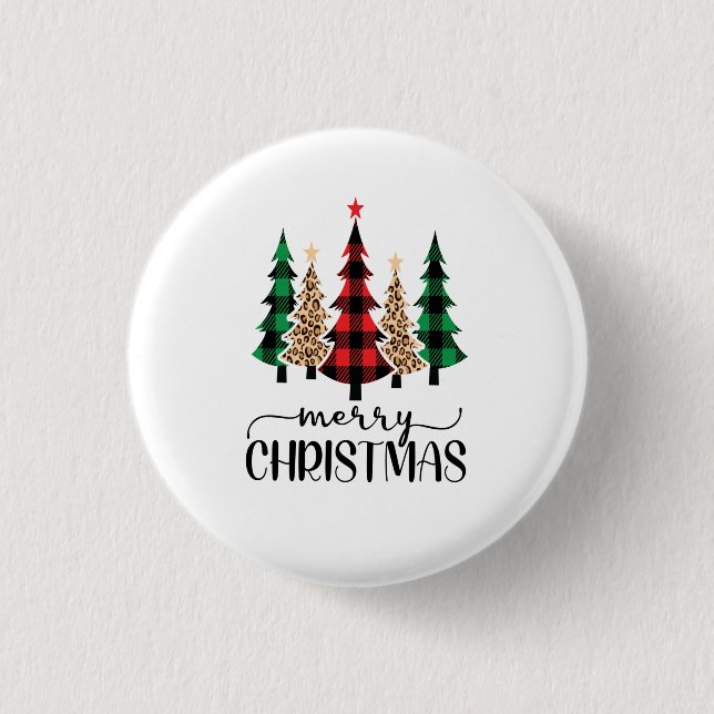 Merry Christmas Red Green and Black Plaid Trees 3 Cm Round Badge (Front)
