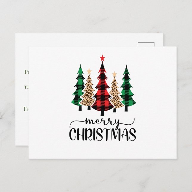 Merry Christmas Red Green and Black Plaid Trees  Postcard (Front/Back)