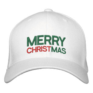 Merry Christmas Red Green and White Embroidered Hat