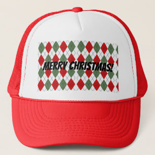 Merry Christmas! Red Green Argyle Plaid Trucker Hat