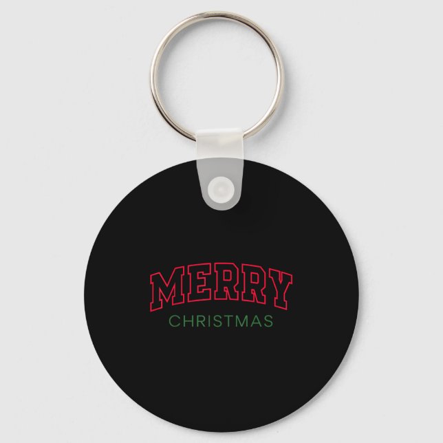 Merry Christmas Red Green Athletic Text Family San Key Ring (Front)
