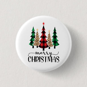 Merry Christmas Red Green Black Plaid Trees 3 Cm Round Badge