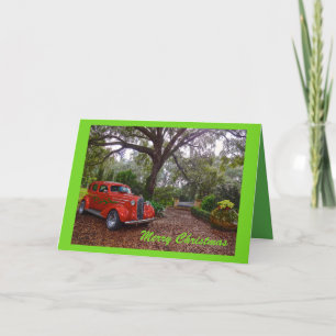 Merry Christmas Red & Green Classic Car Bok Garden Holiday Card