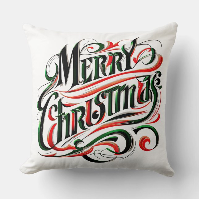 Merry Christmas Red Green Cushion (Front)