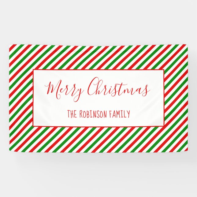 Merry Christmas Red Green Custom Family Name Banner (Horizontal)