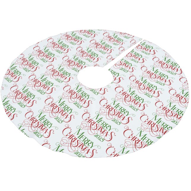 Merry Christmas Red Green Festive Retro Typography Brushed Polyester Tree Skirt (Angled)