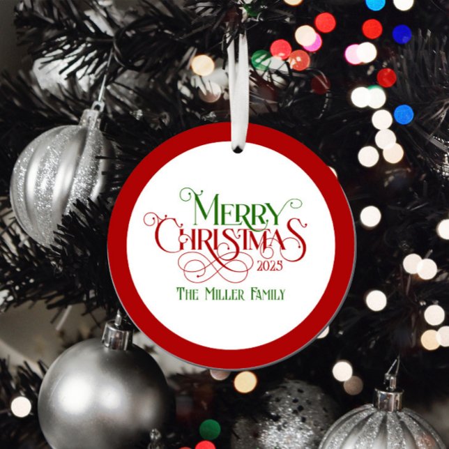 Merry Christmas Red Green Festive Retro Typography Ornament (Creator Uploaded)