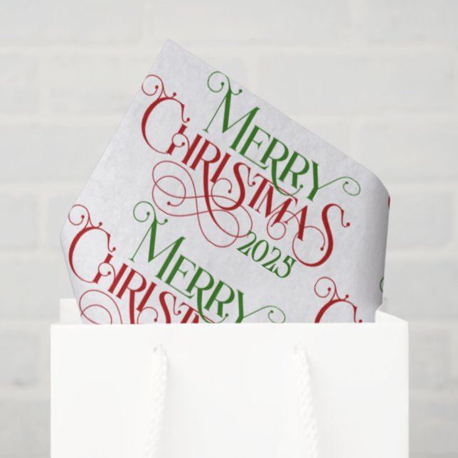 Merry Christmas Red Green Festive Retro Typography Tissue Paper (Gift Bag)