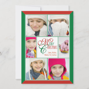 Merry Christmas Red & Green Frame Collage Greeting Holiday Card