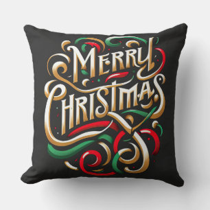 Merry Christmas Red Green Gold Cushion