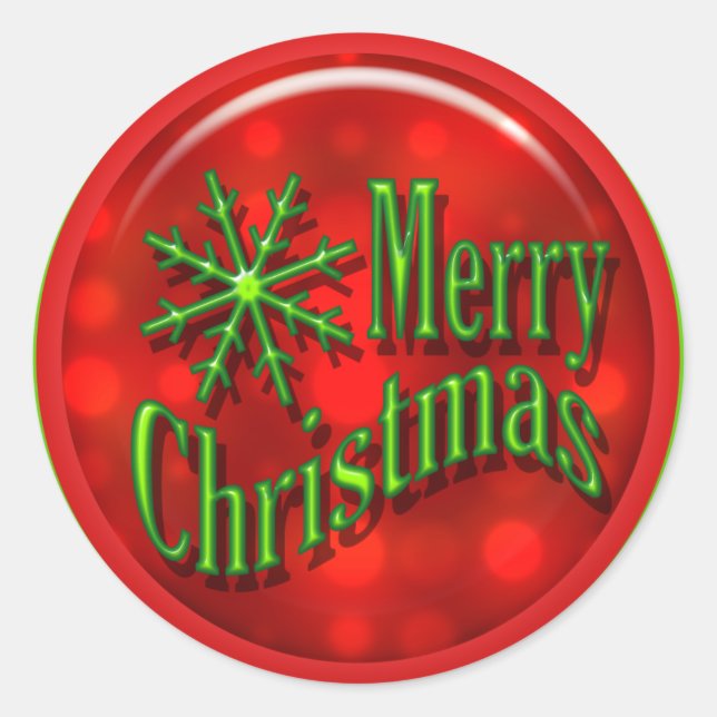 Merry Christmas red green modern Classic Round Sticker (Front)