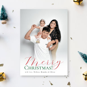 Merry Christmas Red & Green Modern Script Photo Holiday Card